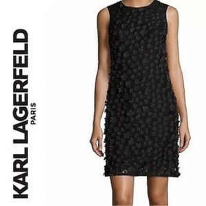 KARL LAGERFELD PARIS TEXTURED 3D FLORAL LACE SLEEVELESS DRESS BLACK SZ 8